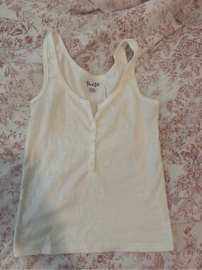 Brandy Melville Cream Ribbed Henley Tank Top